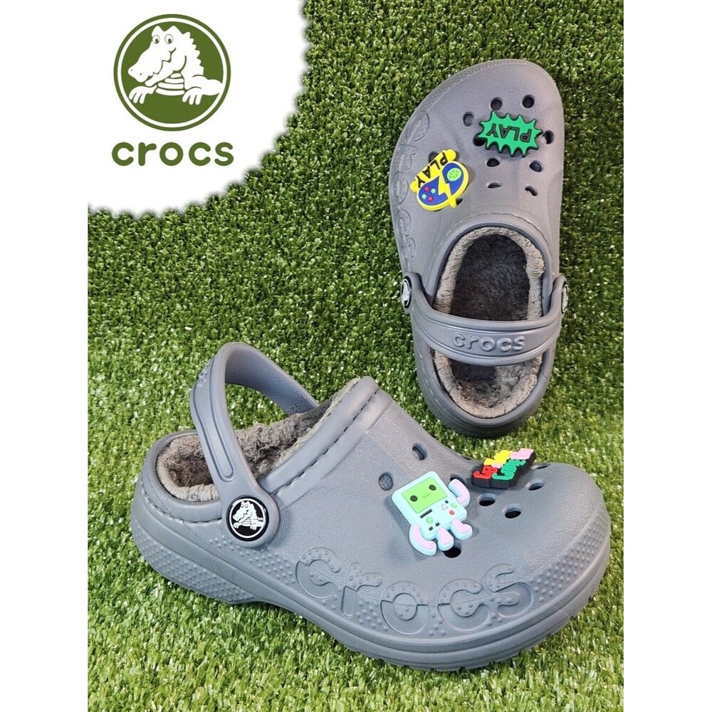 Crocs Little Kids Baya Gray Dual Comfort Clogs Slip-on Sandals Boys Size 10C